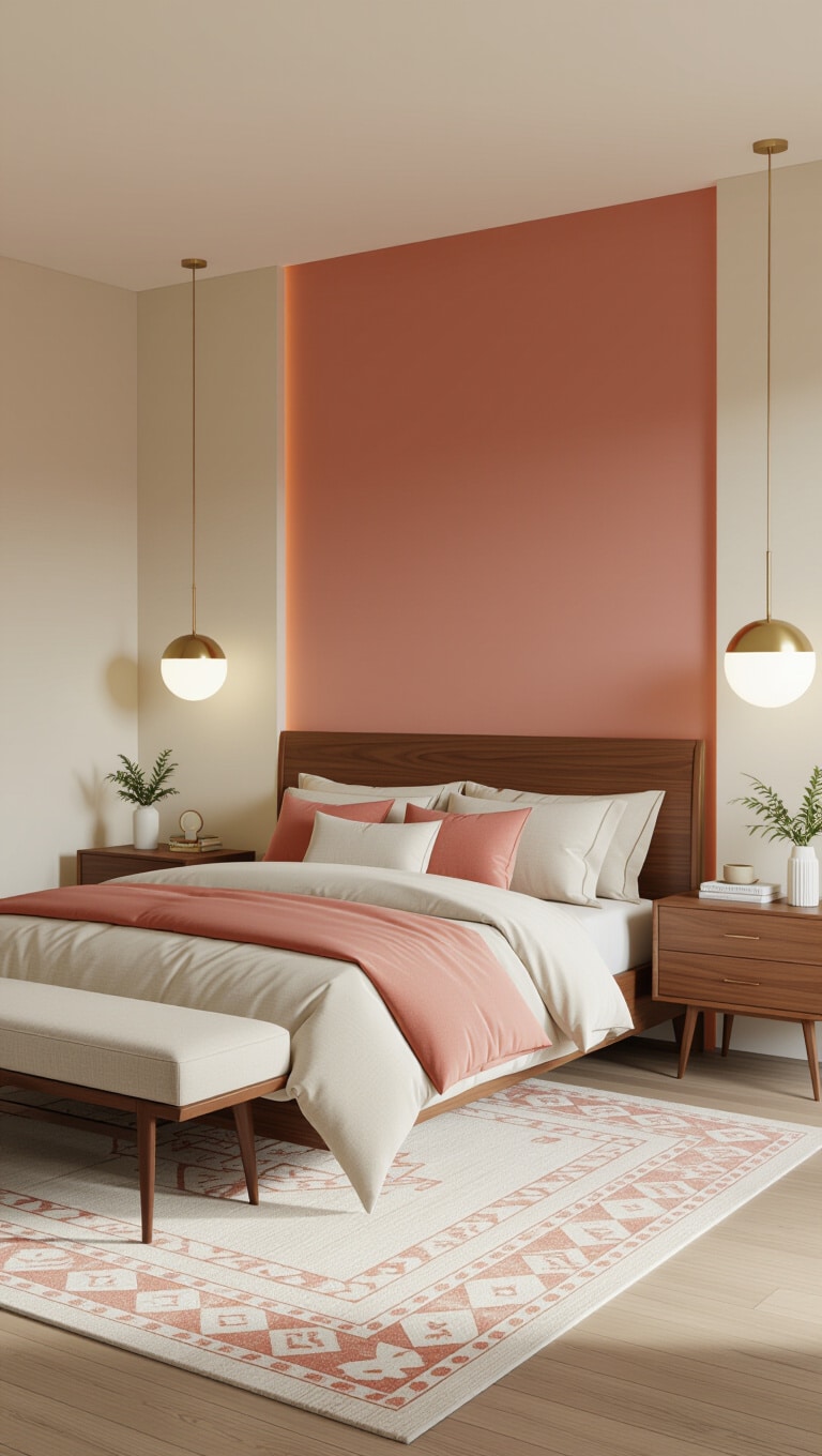 Mid-Century Modern Beige and Salmon Pink Room