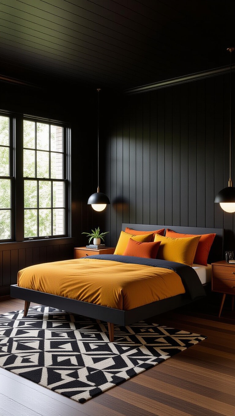 Mid-Century Modern Black Bedroom