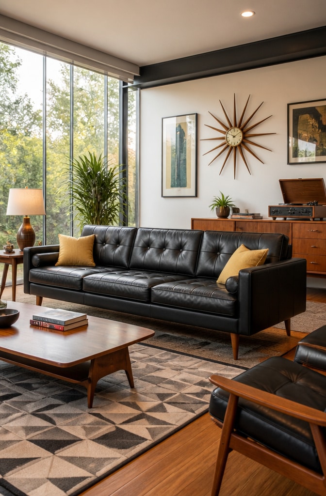 Mid-Century Modern Black Sofa Living Room