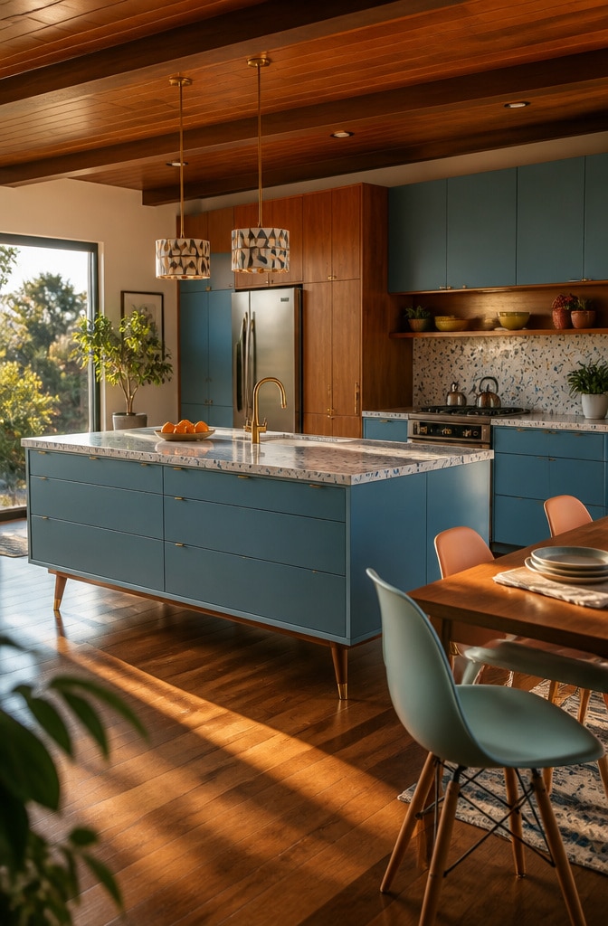 Mid-Century Modern Blue Accent Kitchen