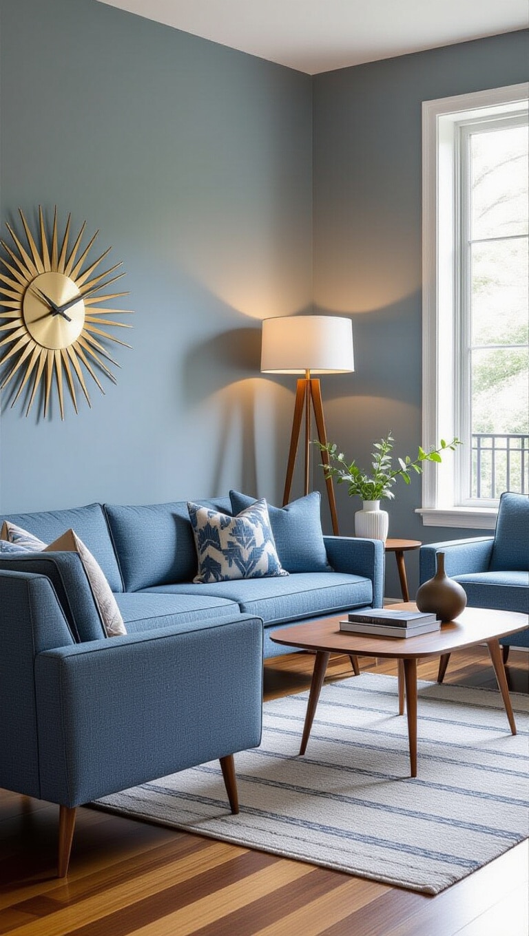 Mid-Century Modern Blue Grey Living Room