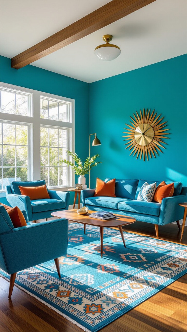 Mid-Century Modern Blue Living Room