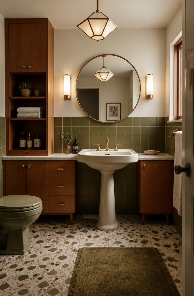 Mid-Century Modern Brown and Green Bathroom