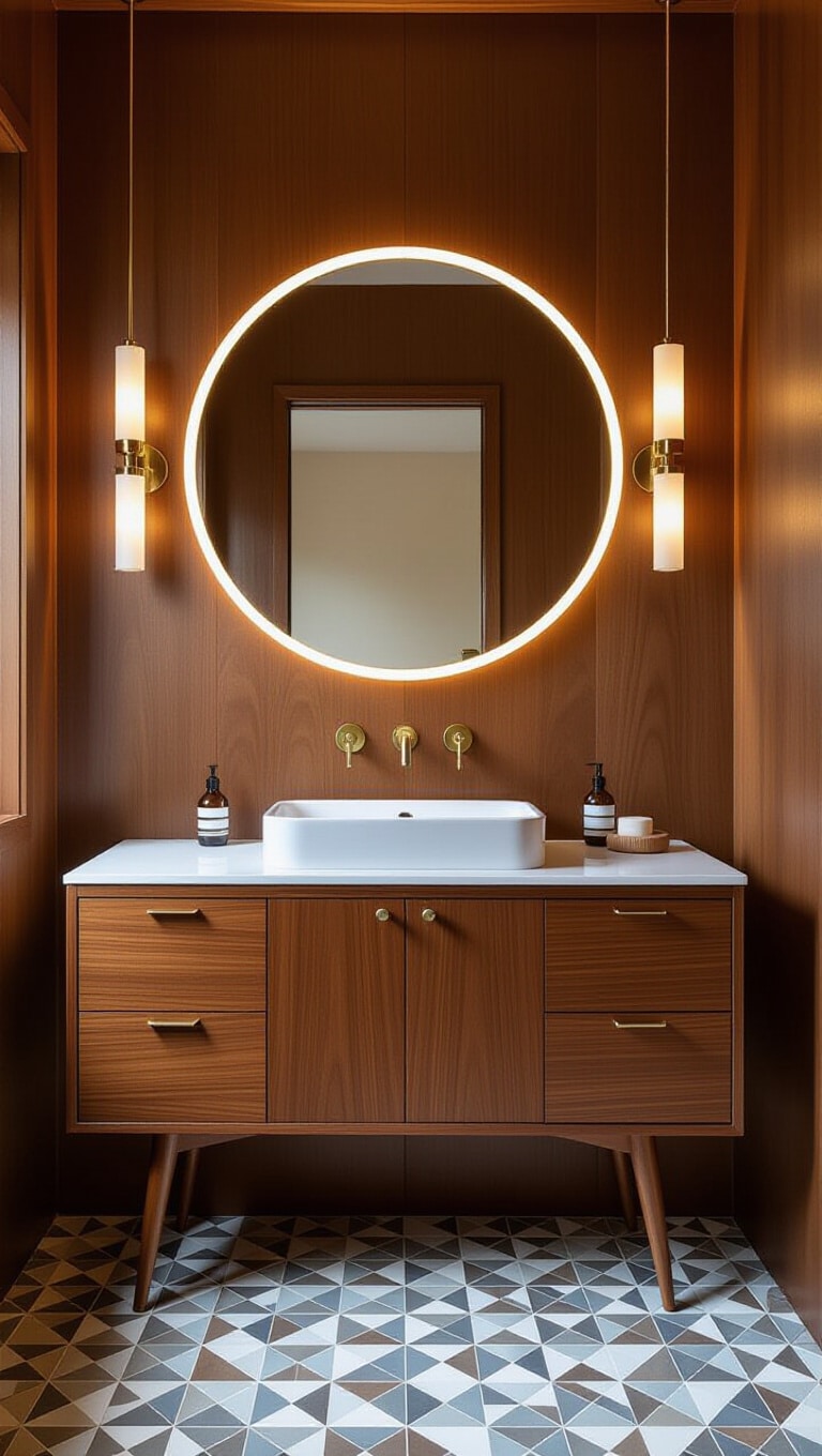 Mid-Century Modern Brown Bathroom Design