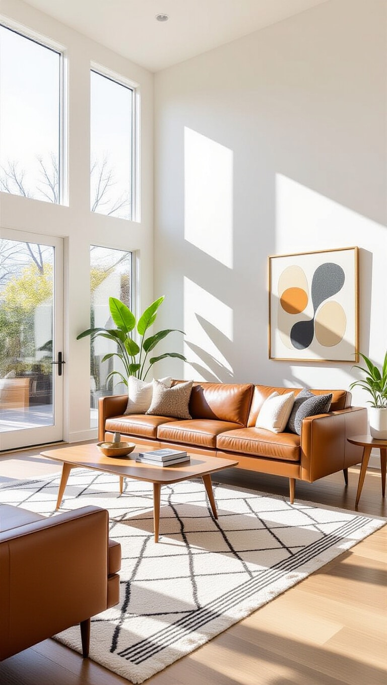 Mid-Century Modern Brown Couch Living Room