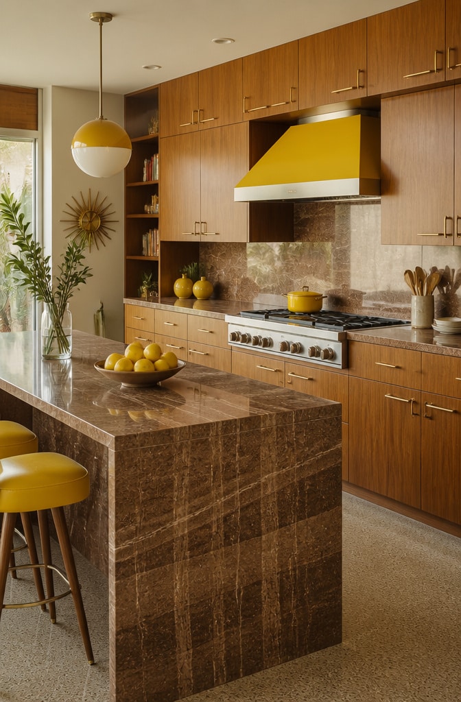 Mid-Century Modern Brown Marble Kitchen