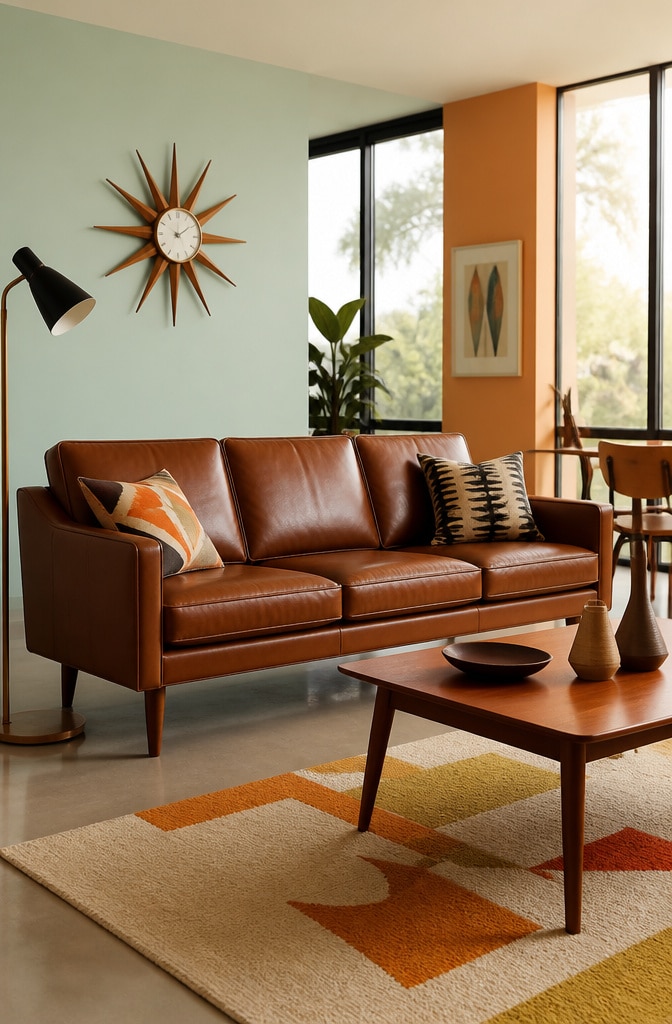 Mid-Century Modern Brown Sofa Living Room