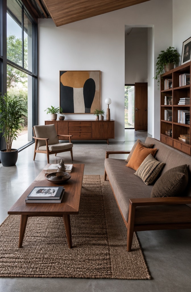 Mid-Century Modern Brown Wood Living Room
