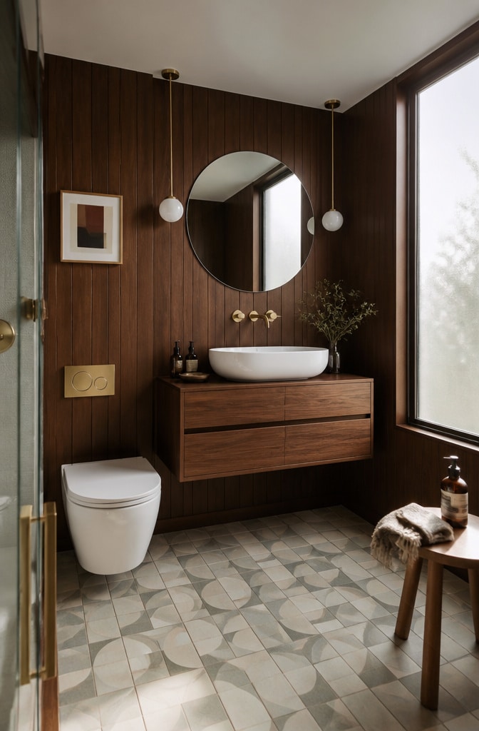 Mid-Century Modern Chocolate Brown Bathroom