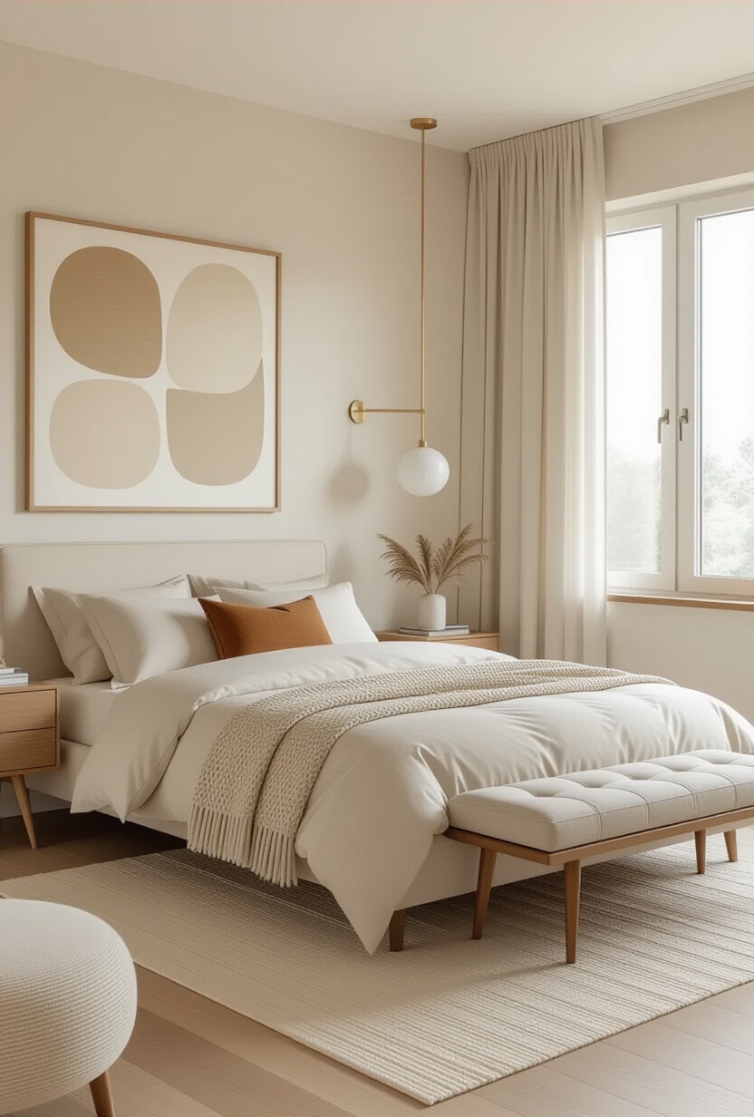 Mid-Century Modern Cream and Beige Bedroom