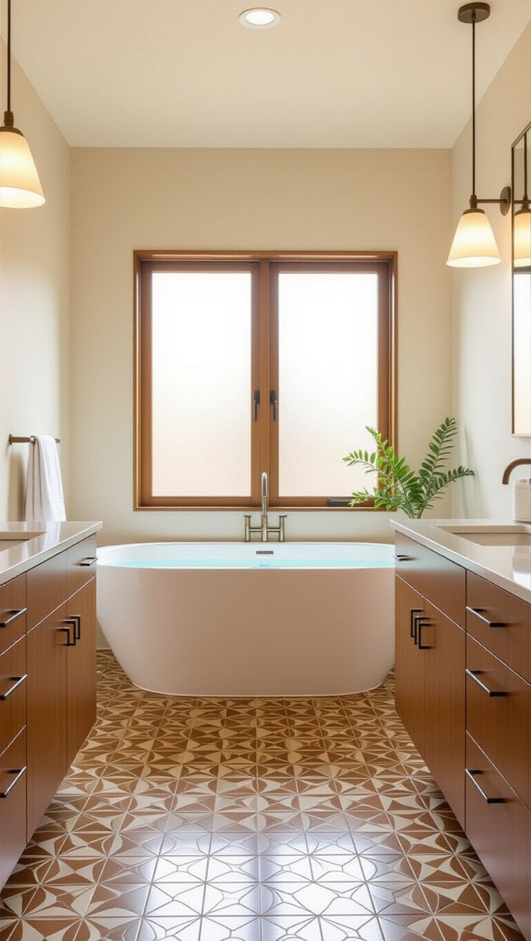Mid-Century Modern Cream and Brown Bathroom