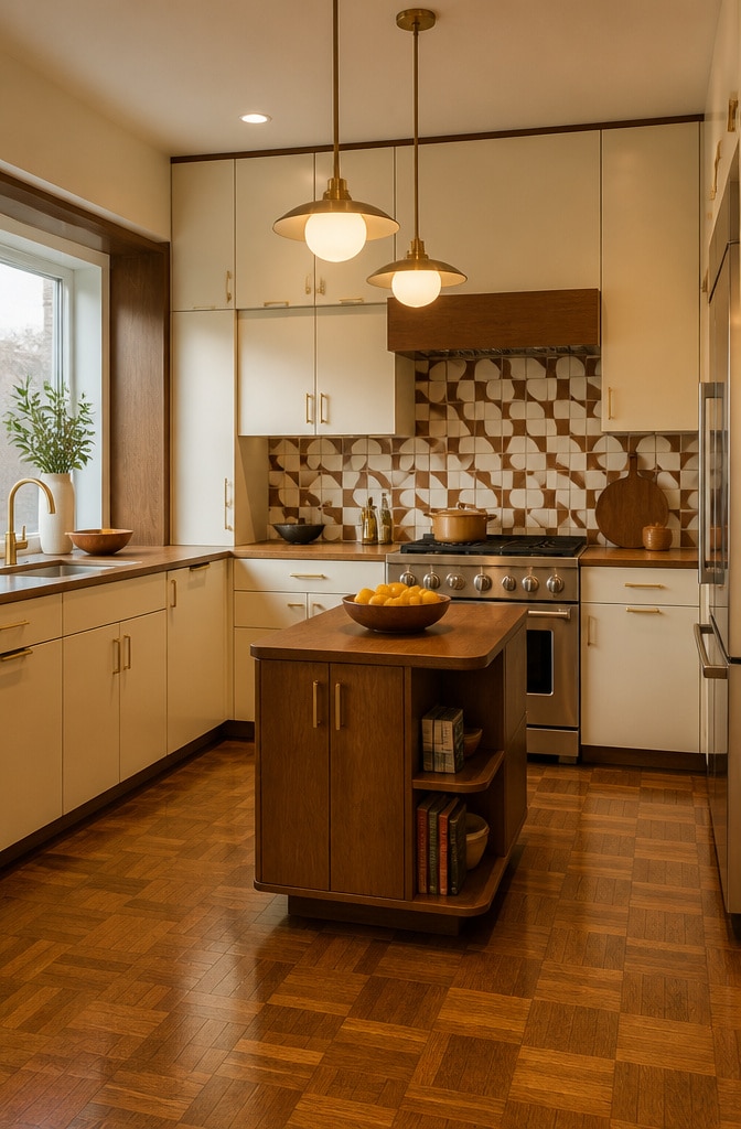 Mid-Century Modern Cream and Brown Kitchen