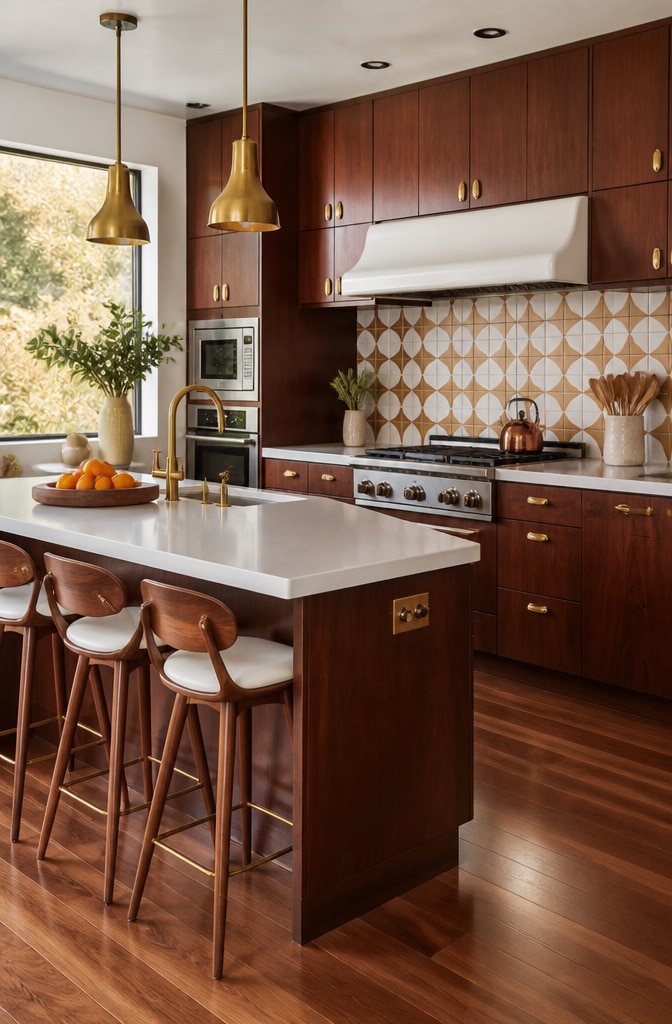 Mid-Century Modern Dark Brown and White Kitchen