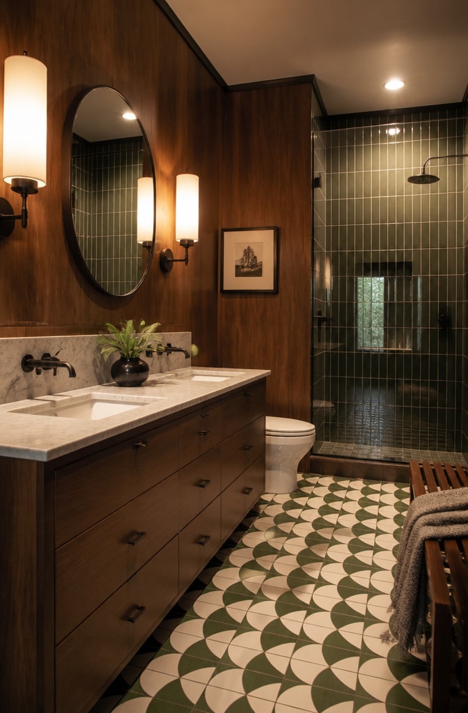 Mid-Century Modern Dark Brown Bathroom
