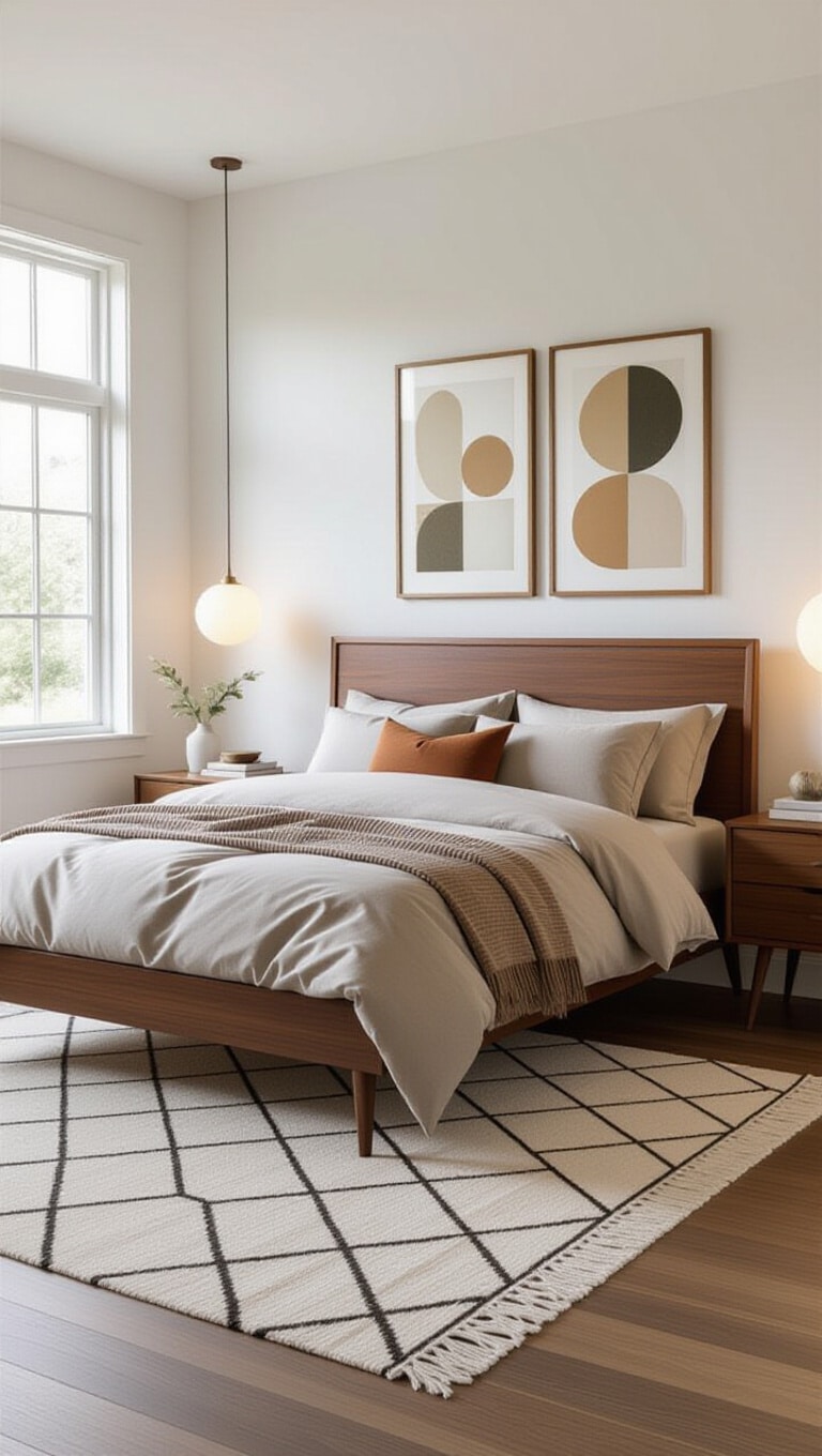 Mid-Century Modern Dark Brown Bed Frame Bedroom