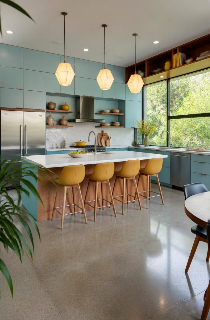 Mid-Century Modern Duck Egg Blue Kitchen