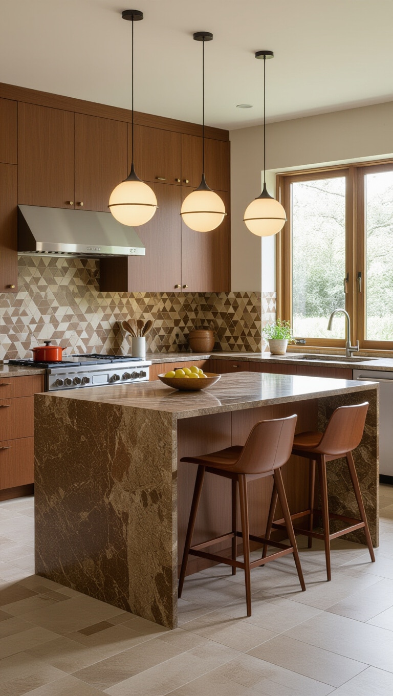 Mid-Century Modern Fantasy Brown Granite Kitchen