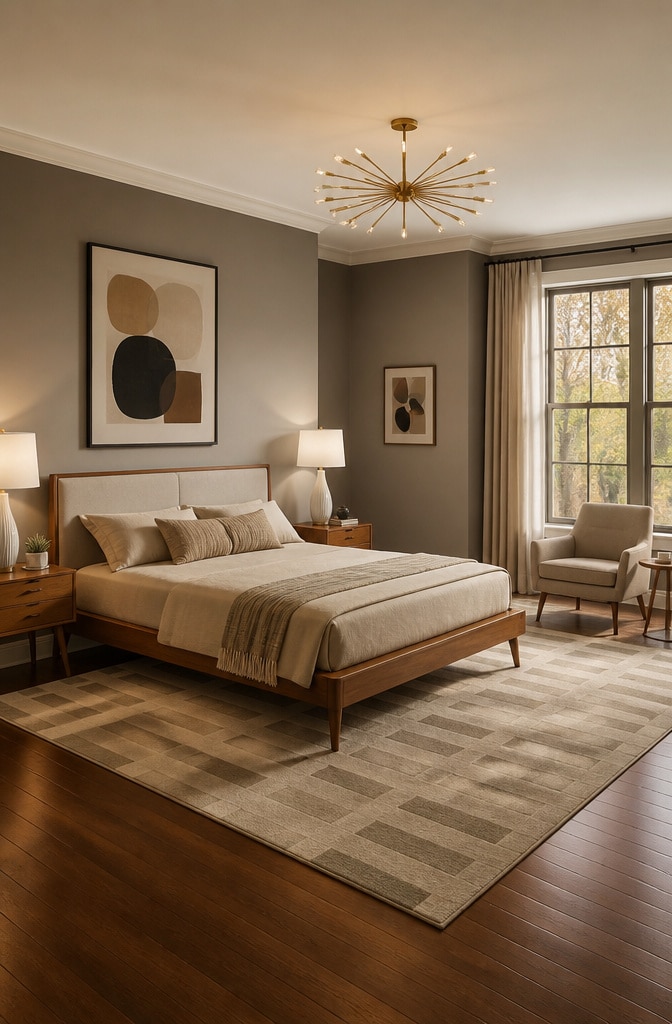 Mid-Century Modern Gray and Beige Bedroom