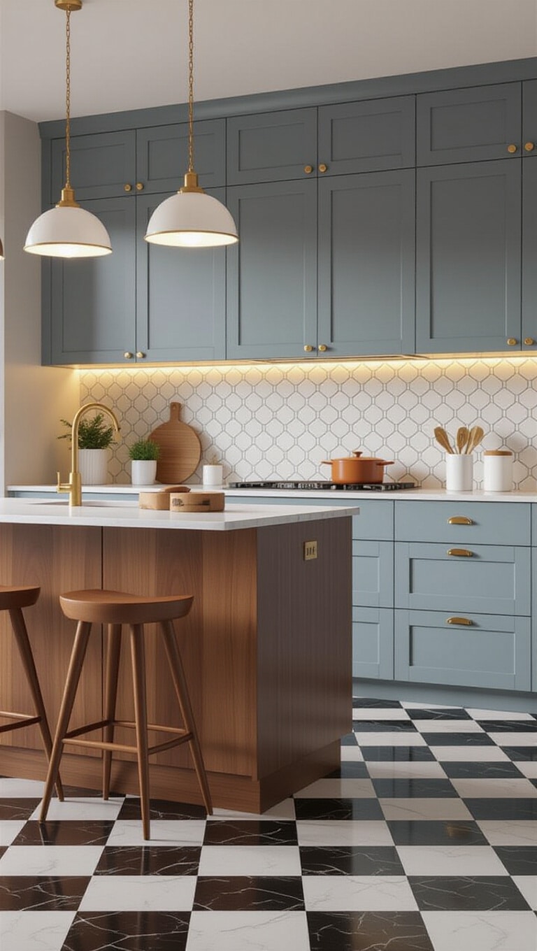 Mid-Century Modern Grey Blue Kitchen