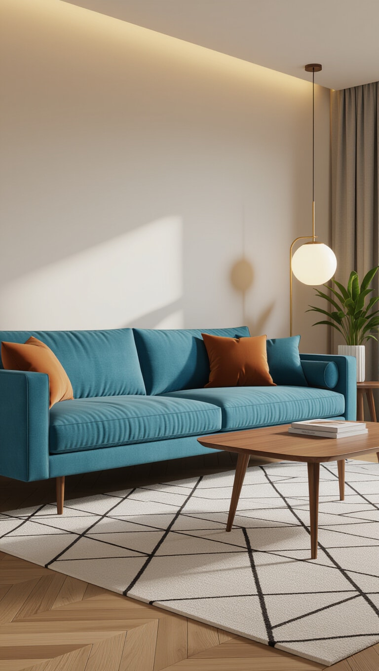Mid-Century Modern Light Blue Couch Living Room