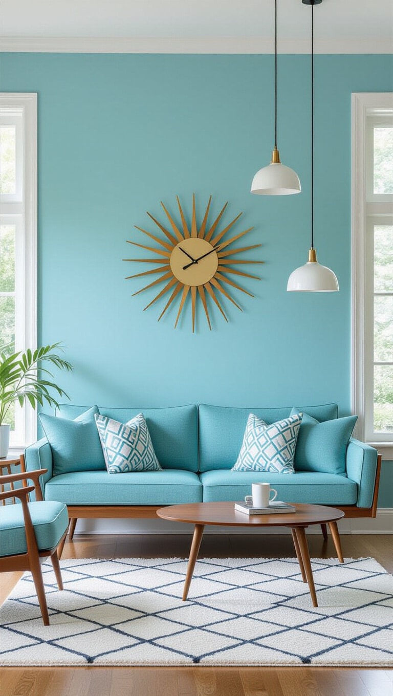 Mid-Century Modern Light Blue Living Room