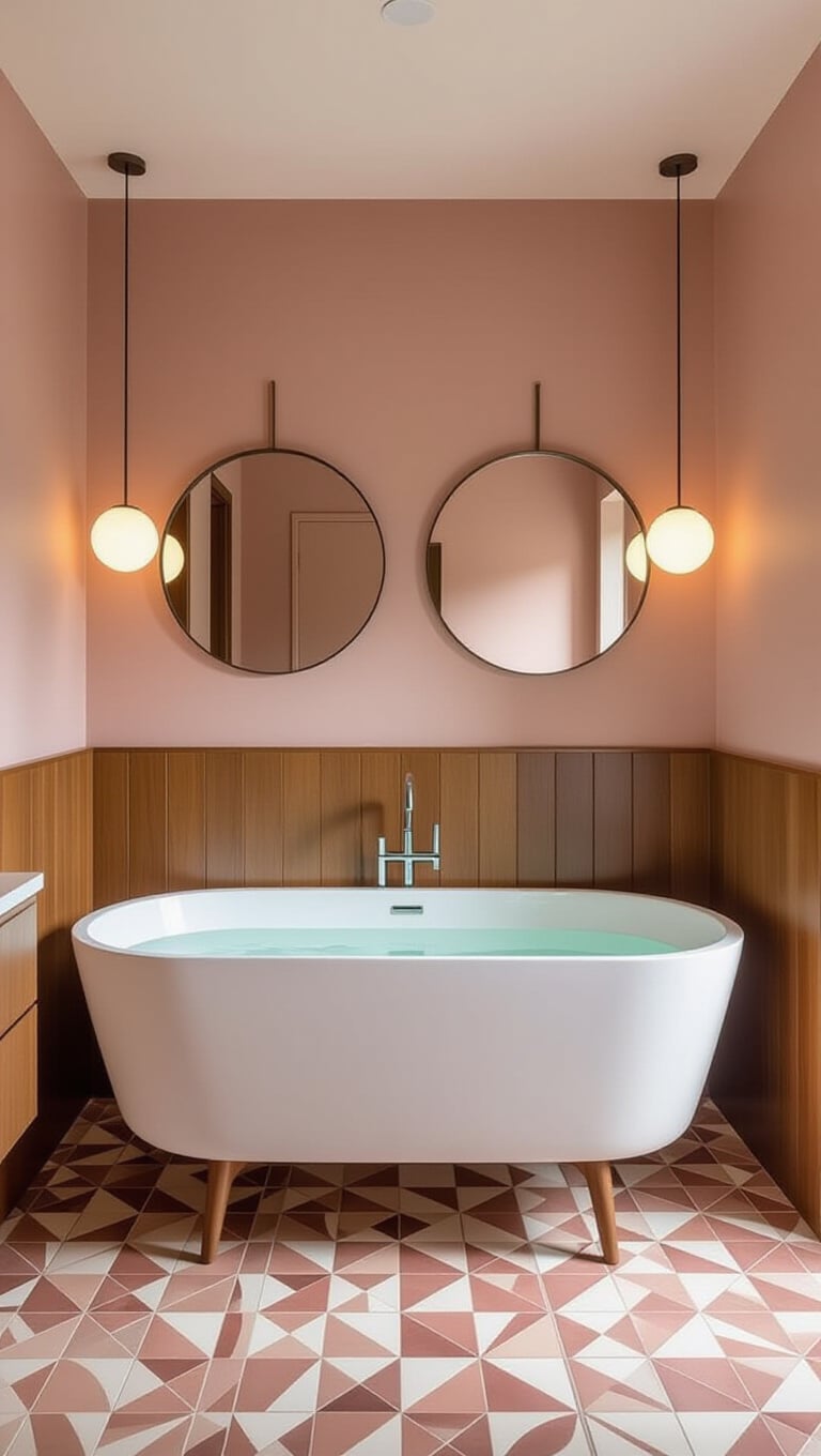 Mid-Century Modern Pink and Brown Bathroom