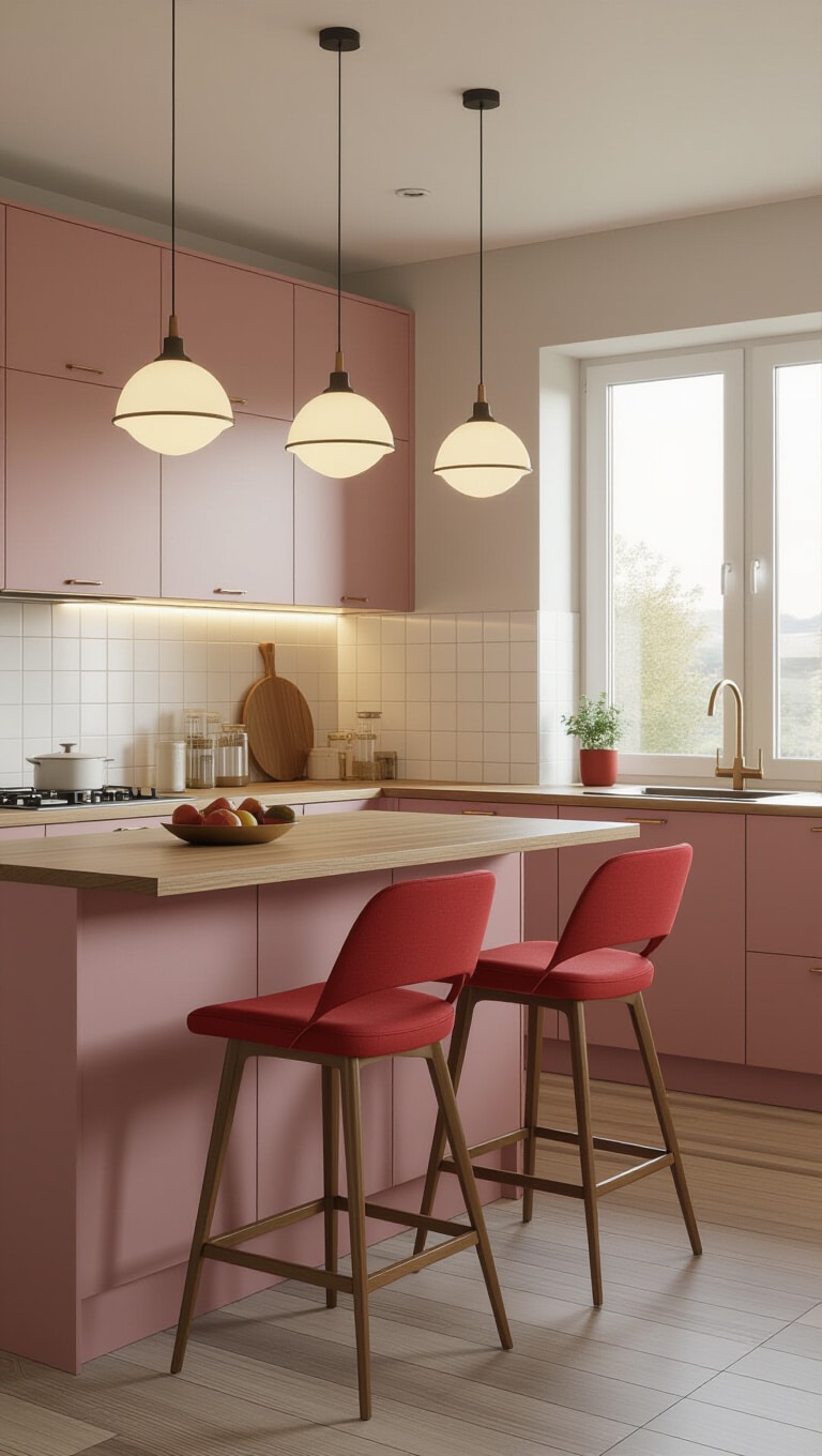 Mid-Century Modern Pink and Red Kitchen