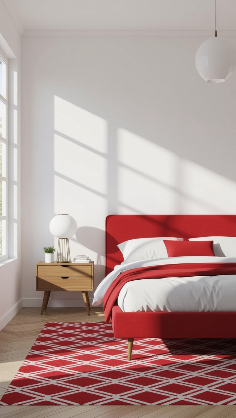 Mid-Century Modern Red and White Bedroom