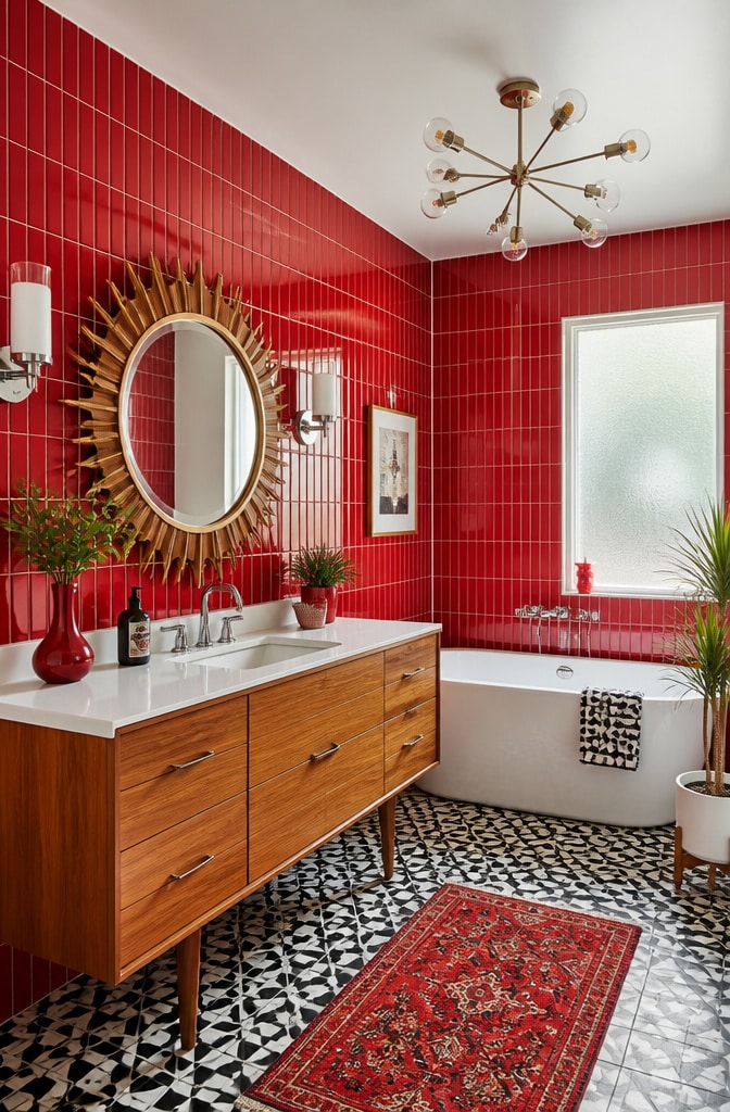 Mid-Century Modern Red Bathroom