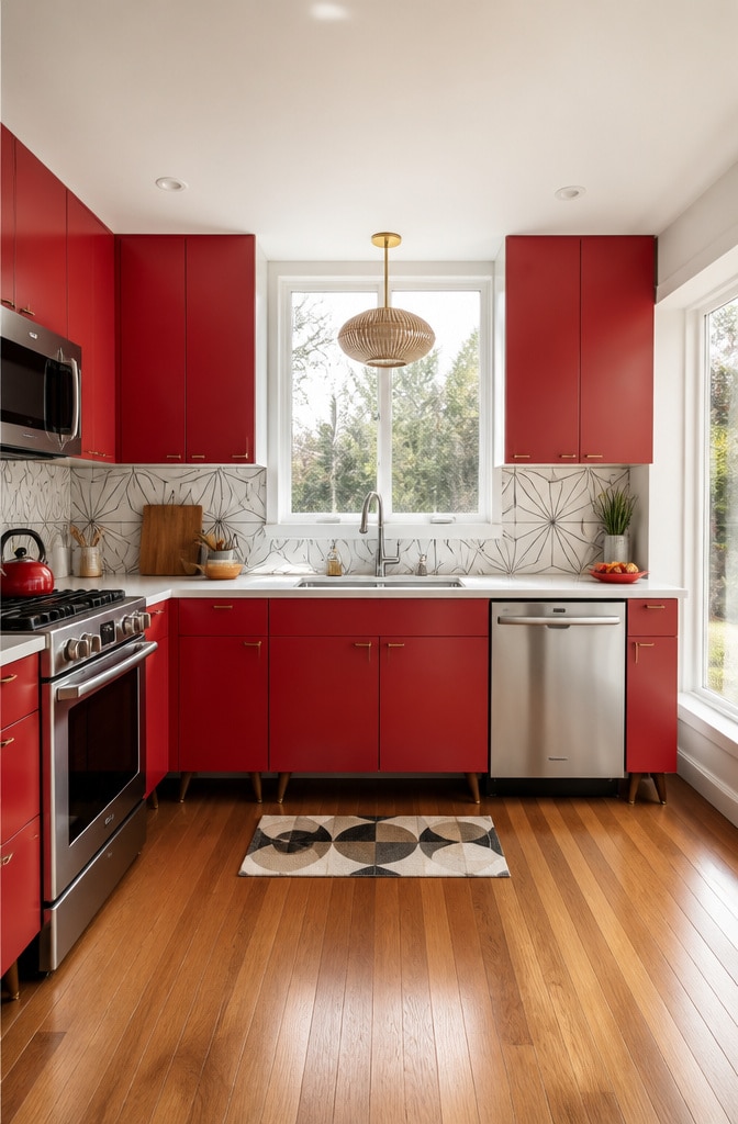 Mid-Century Modern Red Kitchen Cabinets