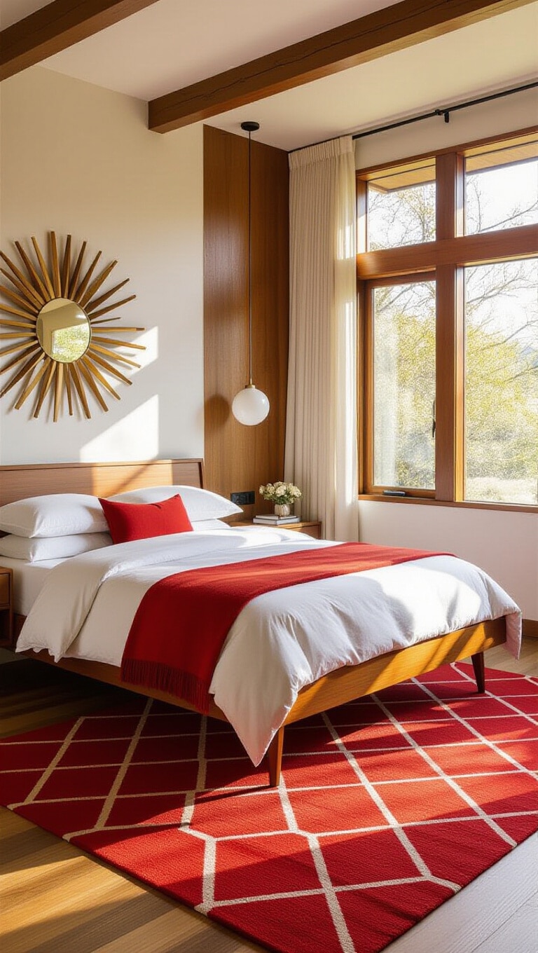 Mid-Century Modern Red Rug Bedroom