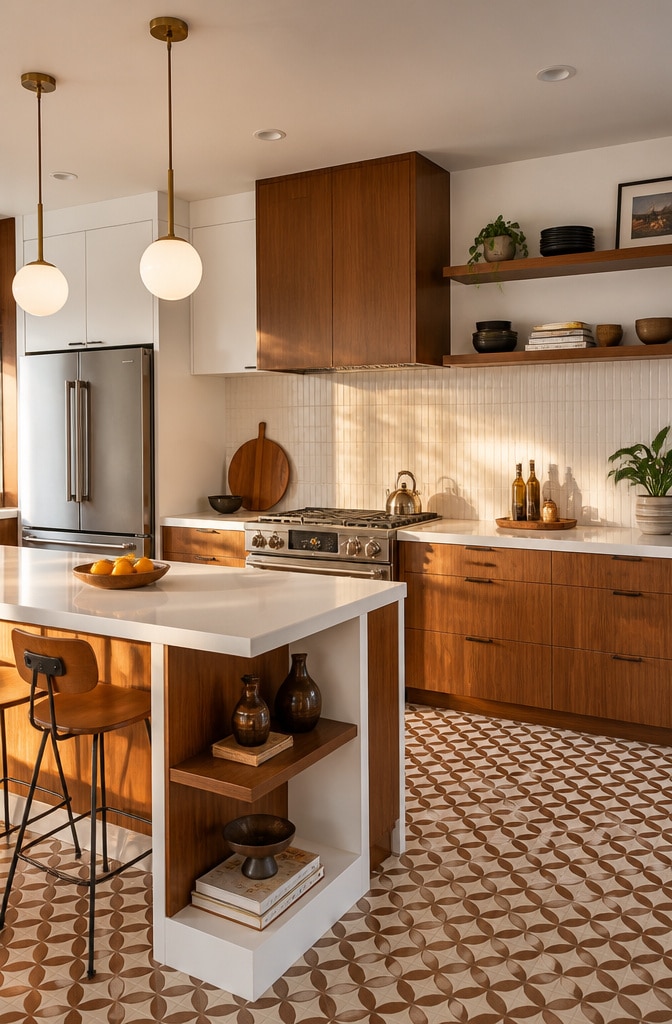 Mid-Century Modern White and Brown Kitchen