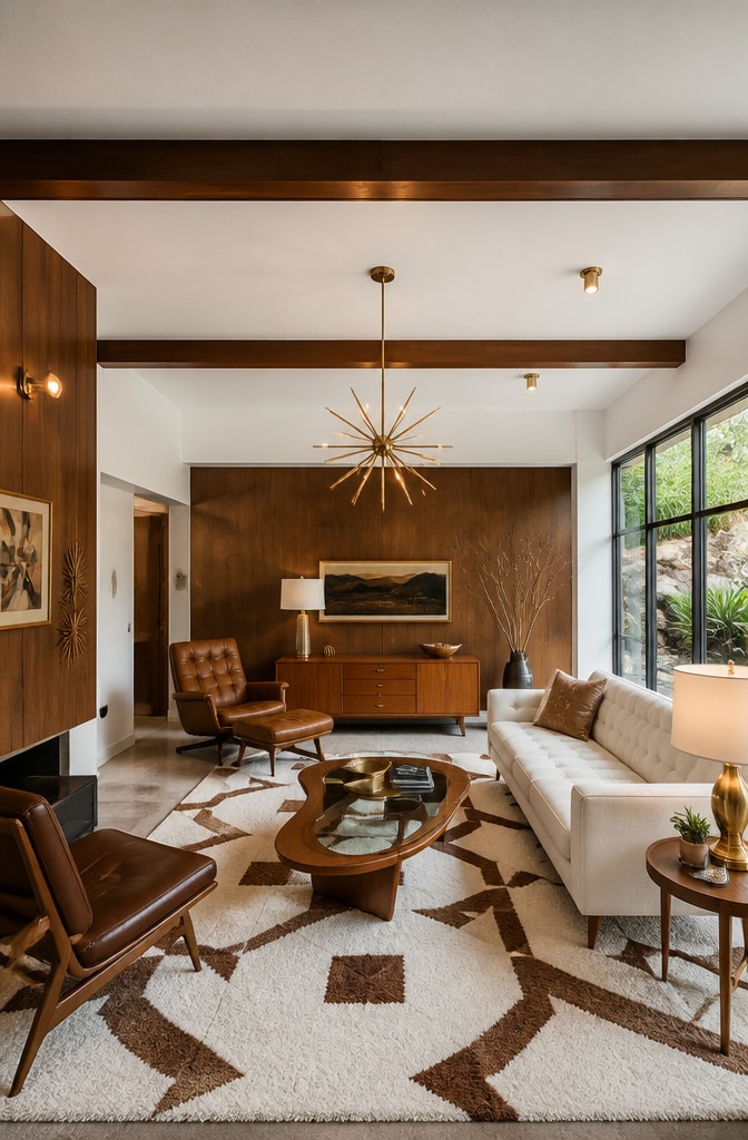 Mid-Century Modern White and Brown Living Room