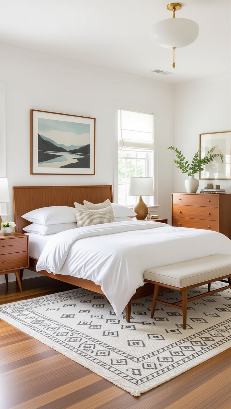 Mid-Century Modern White and Wood Bedroom