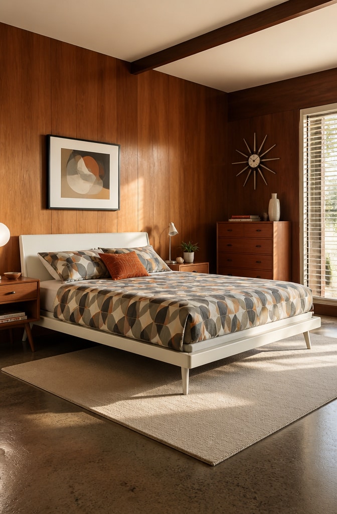 Mid-Century Modern White Bed Frame Bedroom