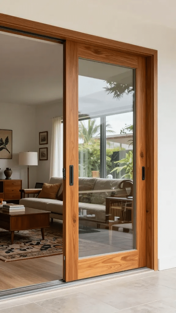 Mid-Century Modern Wood and Glass Sliding Door