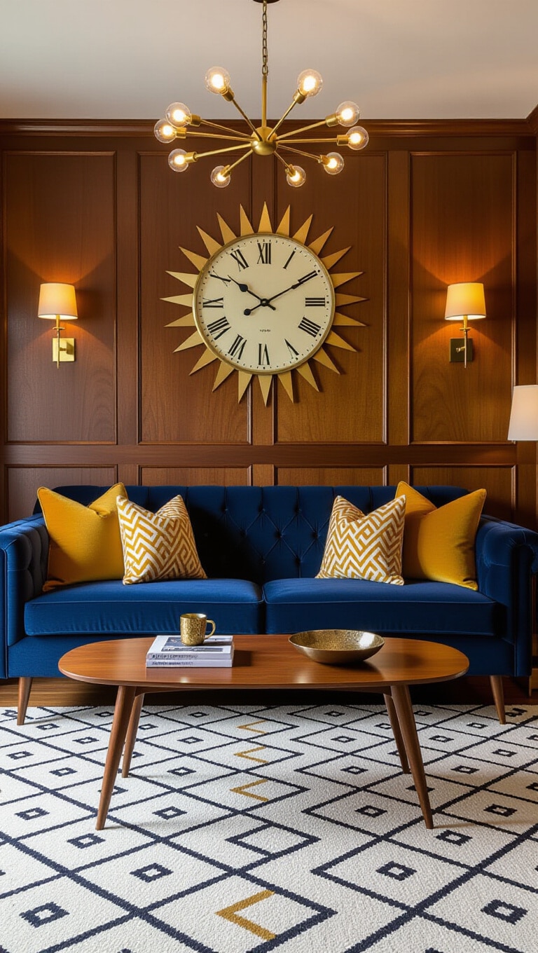 Mid-Century Navy Blue Sofa Living Room