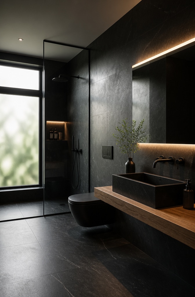 Minimalist Black Marble Bathroom Retreat
