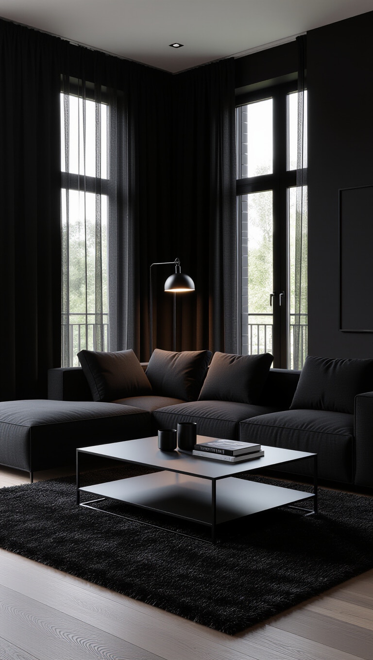 Minimalist Black Monochrome Living Room