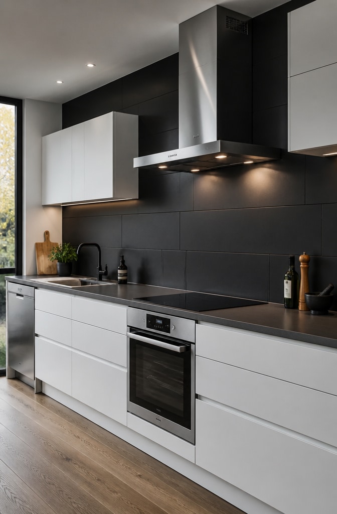 Minimalist Matte Black Tile Splashback