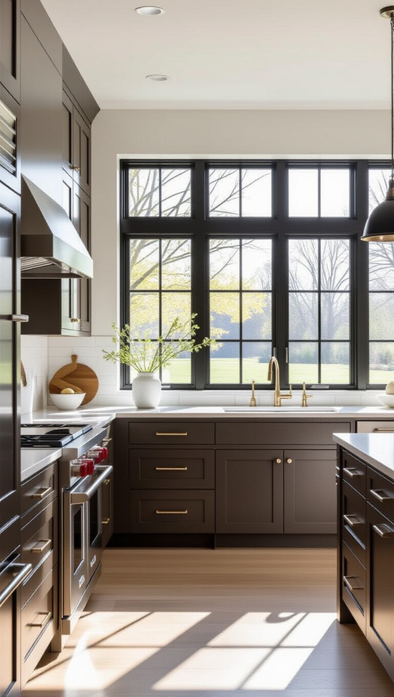 Minimalist Matte Brown Painted Cabinets