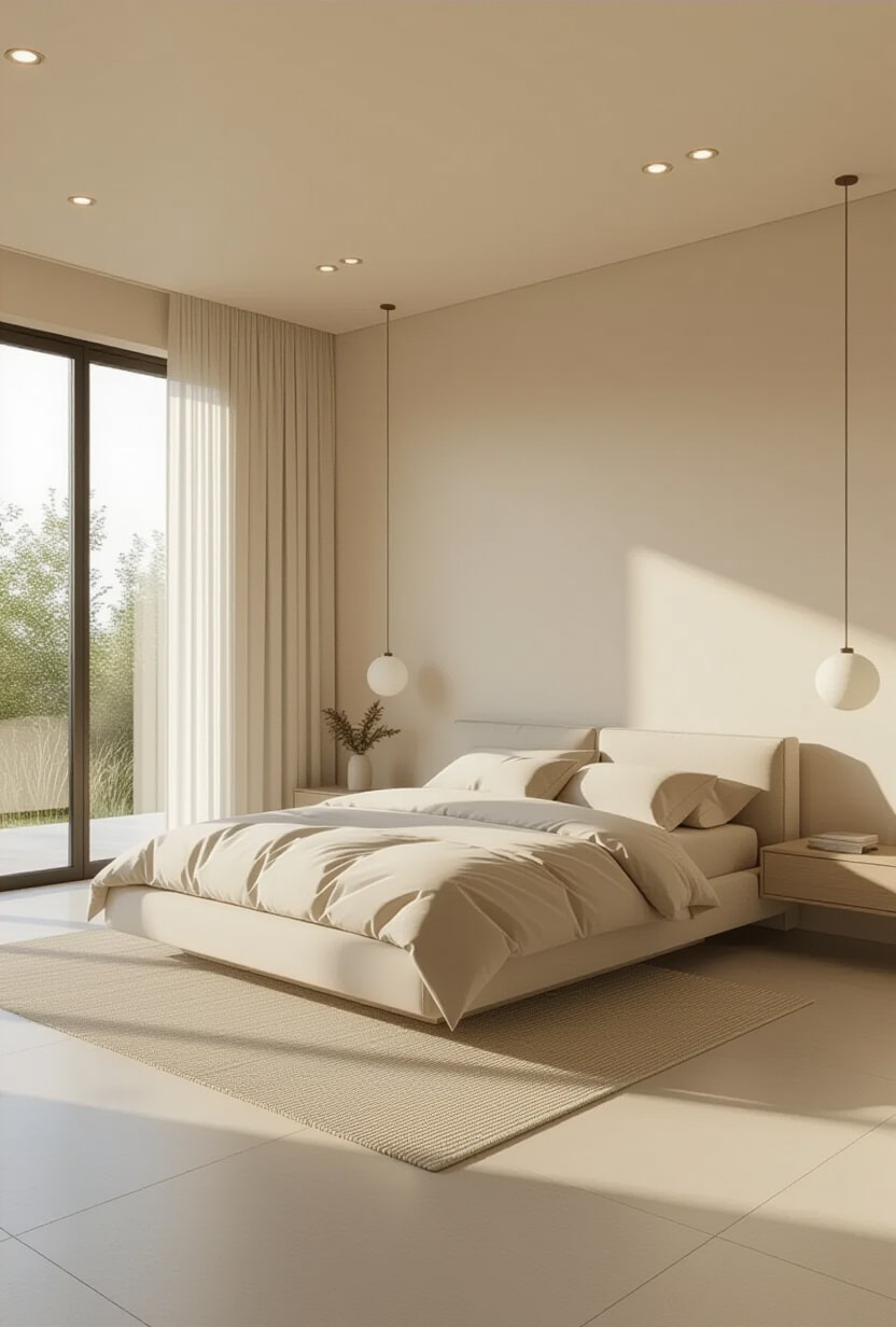 Minimalist Modern Cream and Beige Bedroom