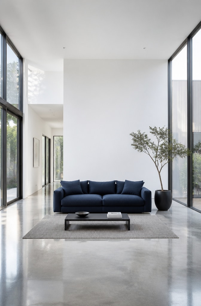 Minimalist Navy Blue Couch Living Room