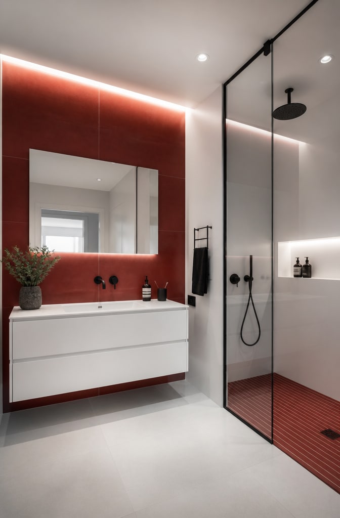 Minimalist Red and White Modern Bathroom
