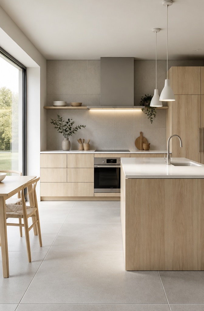 Minimalist Scandinavian Grey Tile Kitchen