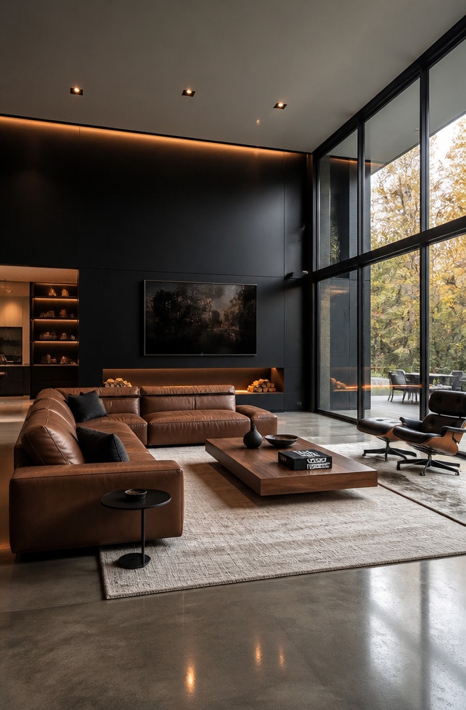 Modern Black and Brown Minimalist Living Room