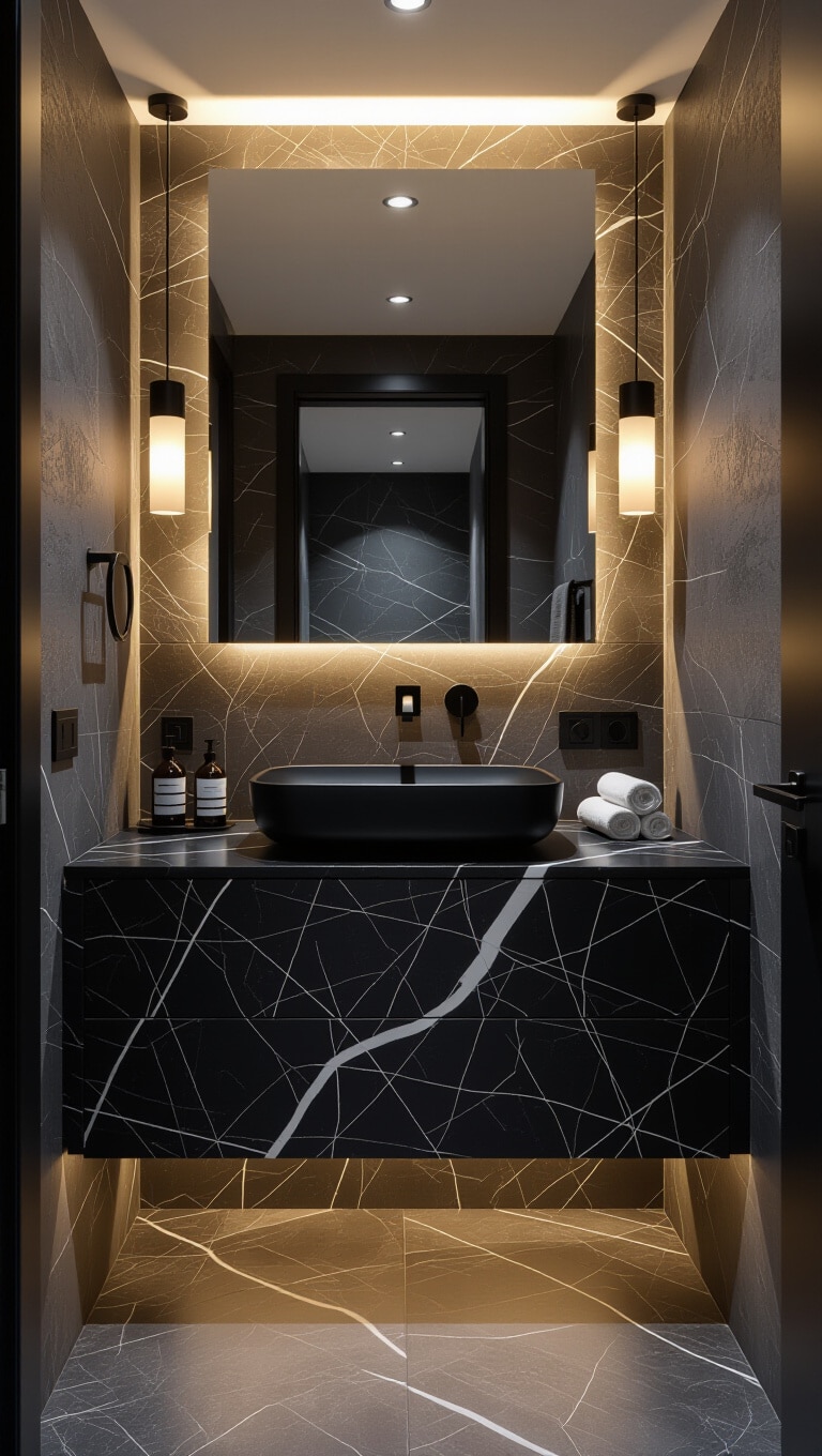Modern Black Marble Sink Bathroom