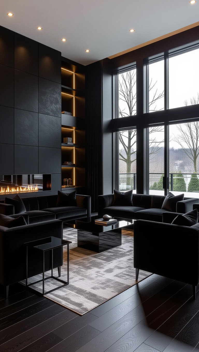 Modern Black Velvet Luxe Living Room