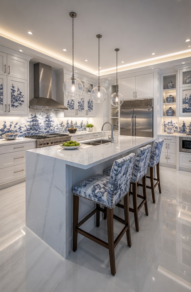 Modern Blue Willow Minimalist Kitchen