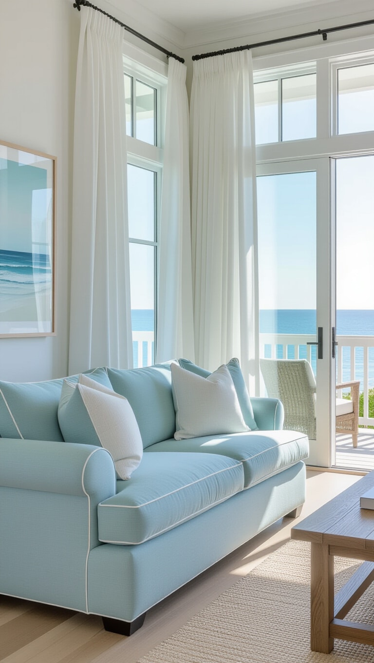 Modern Coastal Light Blue Couch Living Room
